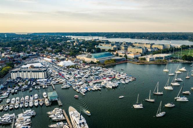 Aerial image of the US Power Boat Show in Annapolis from 410Films