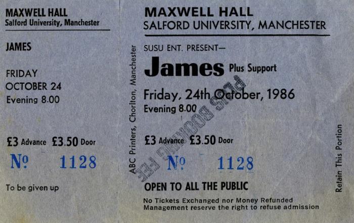 Ticket for James, 24 October 1986.