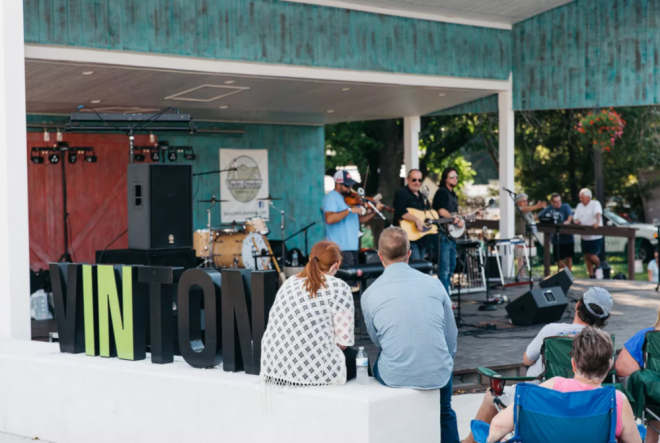 A couple enjoys a live concert at Creekfest in Vinton, VA