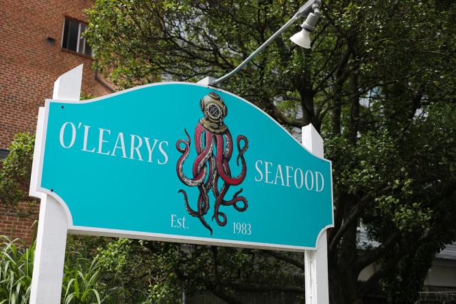 O'Learys Seafood sign with octopus