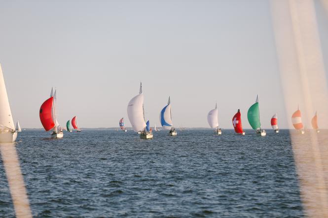 Colorful sailboats on the bay