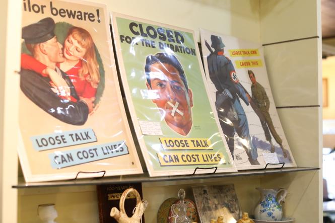 WWII propaganda posters at Evergreen Antiques.
