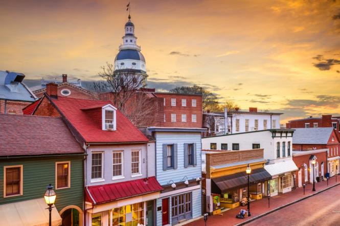 Main Street Annapolis at sunrise.