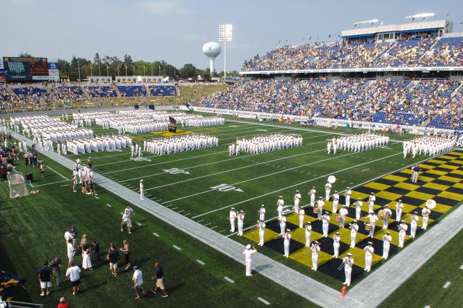 Navy Football Stadium, Midshipmen line up on the field before a game