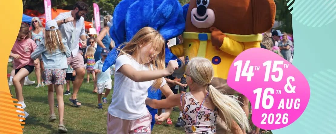 Christchurch Carnival poster showing Children laughing and playing