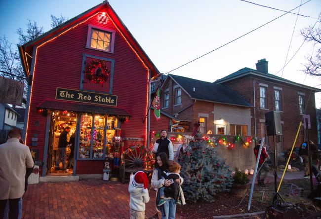 The Red Stable in German Village at Christmas