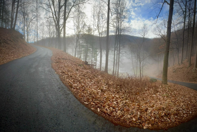 A switchback on Sugar Camp Creek Road