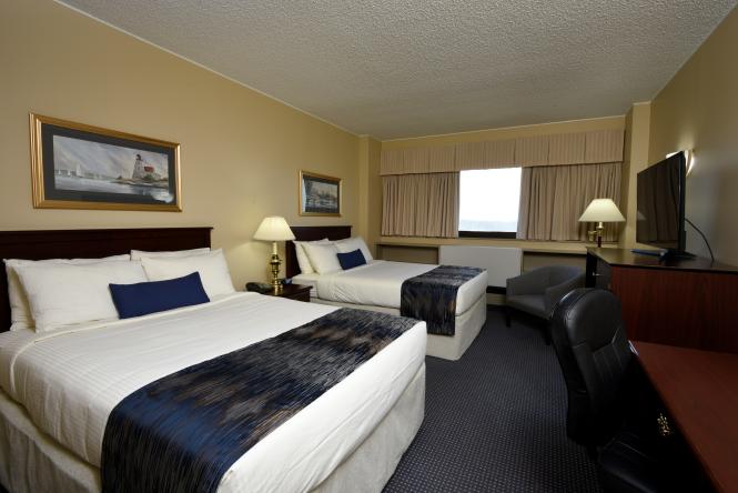 Spacious double/double guest rooms at the Maritime Conference Center.