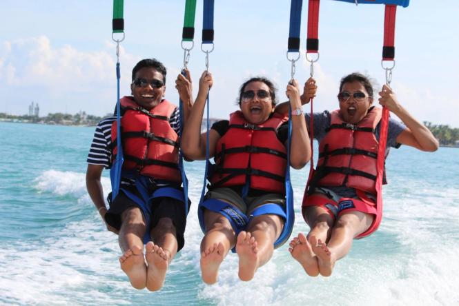 Parasailing with friends at Z Flight watersports