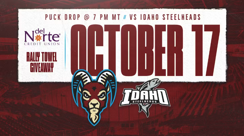 A graphic advertising the Oct. 17 game between the New Mexico Goatheads and Idaho Steelheads.