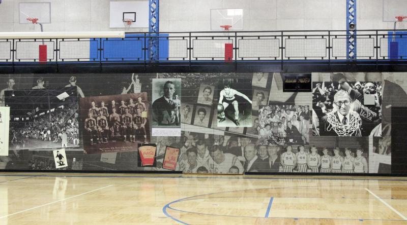 Glenn Curtis Gym at John R Wooden Middle School features this fun 135 ft. wall wrap featuring historic photos.