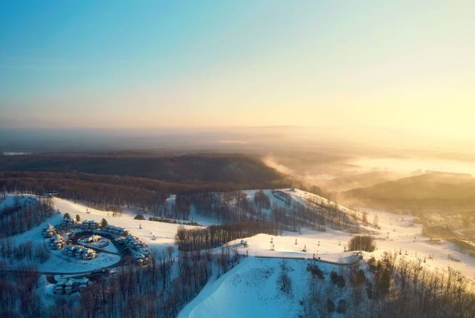 Aerial photo of Crystal Mountain in winter