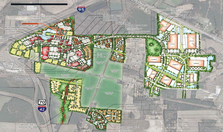 Planned Community Drawing Mock-up Placed Over Google Earth Photo