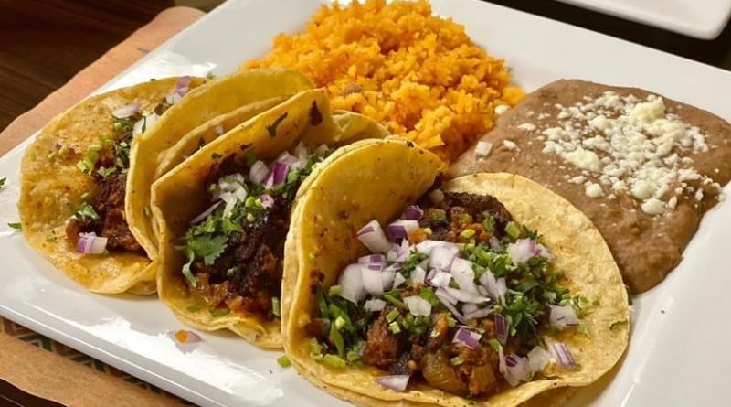 Tacos, Spanish rice, and refried beans from The 3 Amigos