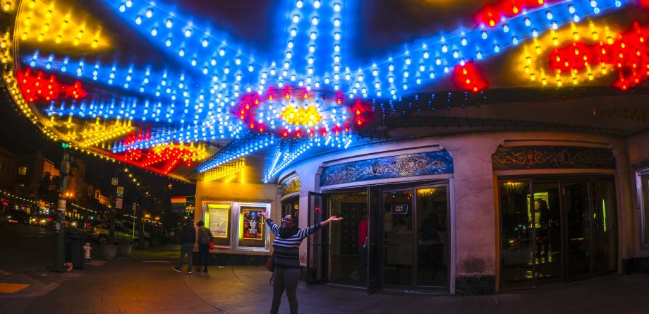 Grand Lake Theater at night