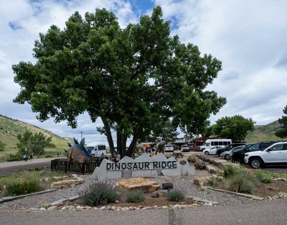 Cars parked in the parking lot at Dinosaur Ridge near Denver, Colorado.