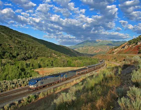 The California Zephyr train snakes its way through Colorado's Rocky Mountains