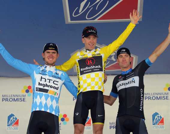 Winners stand on the podium at the USA Pro Cycling Challenge 2011