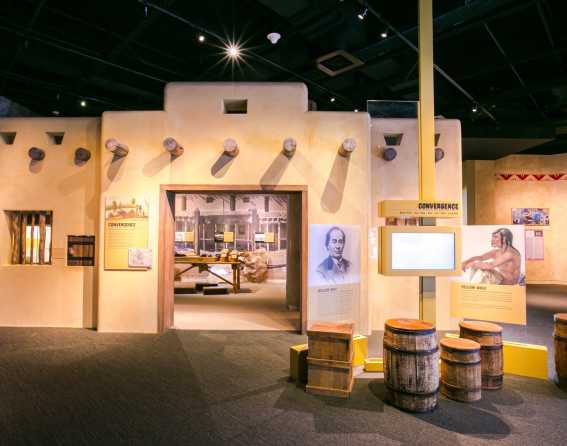 A display shows a traditional Native American architecture in History Colorado Center