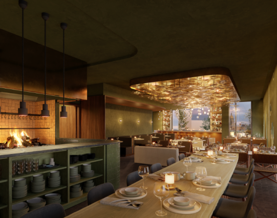 Interior of the restaurant at the Populus Hotel in Denver, Colorado.