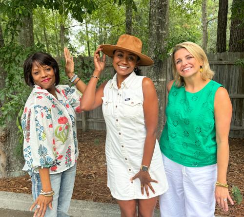 (L-R) Zondra White-Jones, Gabrielle Deculus and Katie Guasco. Wooded background.