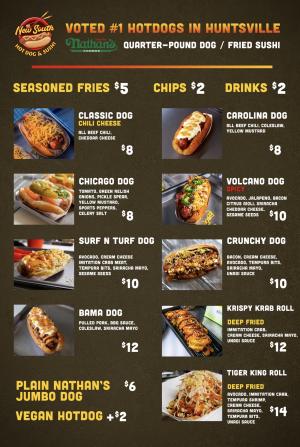 New south hot dogs & sushi menu