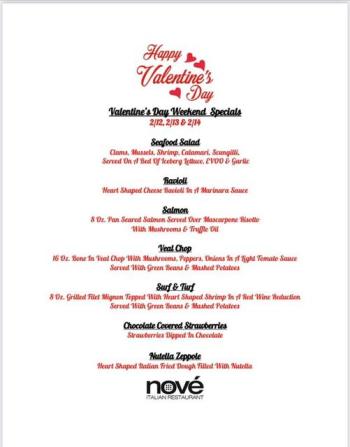 Nove Valentine's Day Menu