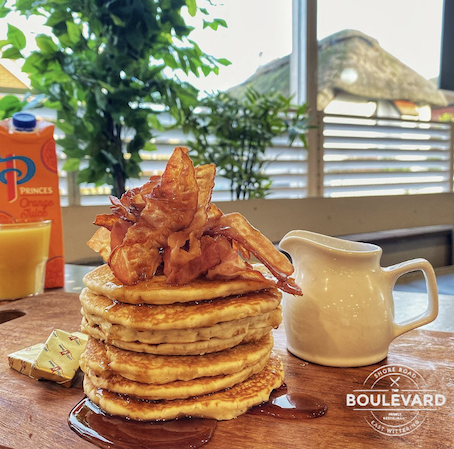 Stack of pancakes and bacon, The Boulevard