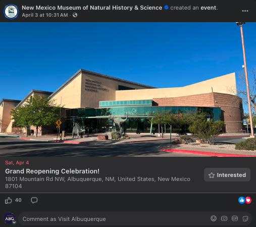 A screenshot of a social post from the New Mexico Museum of Natural History & Science.