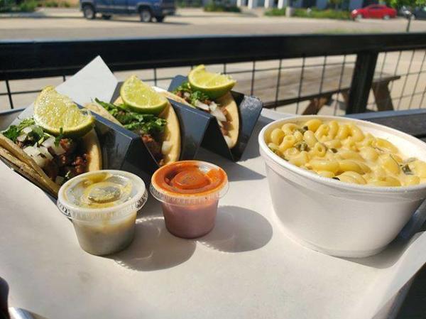 Tacos and mac and cheese from Cartel Taco Bar