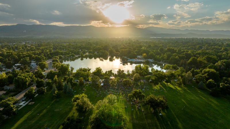 Aerial shot of Food Truck Rally at City Park
