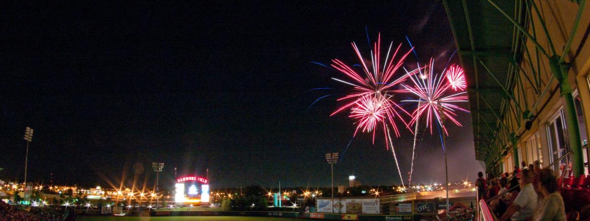 Fireworks at Hammons Field in Springfield, Missouri.