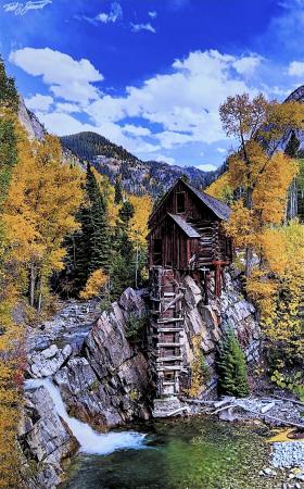 Crystal Mill Autumn Vertical by Todd Bennett