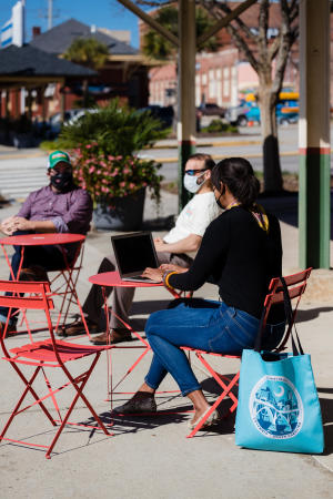 People sitting on a patio