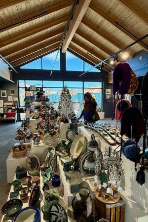 Foothills Art Center (FAC) Annual Holiday Art Market (HART) 2nd floor gallery filled with handmade goods from Colorado artists.