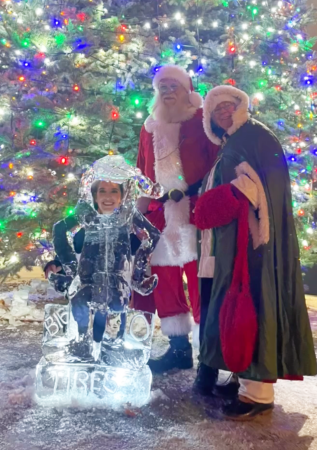 People Posing with an Ice Sculpture