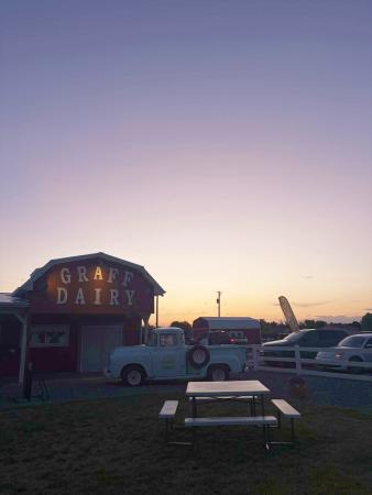 Graff Dairy's Building in front of a Sunset
