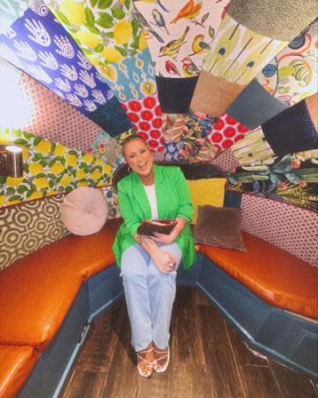 woman in a colorful room