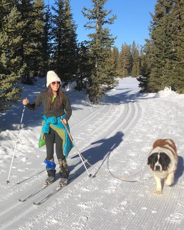 Girl Nordic Skiing on the Grand Mesa with her Dog