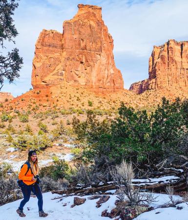 Woman Hiking in Colorado National Monument in the Winter