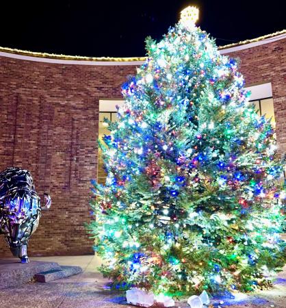 Buffalo Sculpture in Downtown Grand Junction next to Holiday Tree