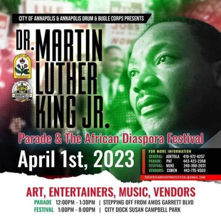 An image of Martin Luther King, jr. on a flyer for the MLK Disapora Festival