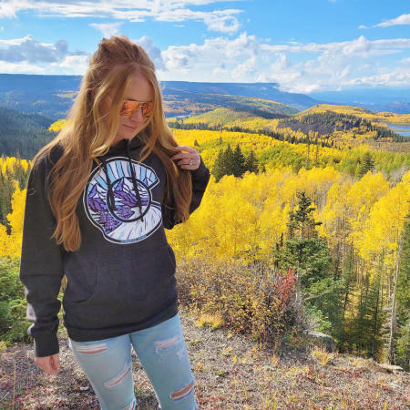 Woman in ColoradoCool Apparel Sweatshirt on the Grand Mesa in Fall