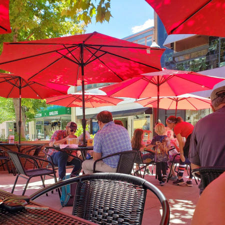 View of Rockslide Brewery and Restaurant Patio