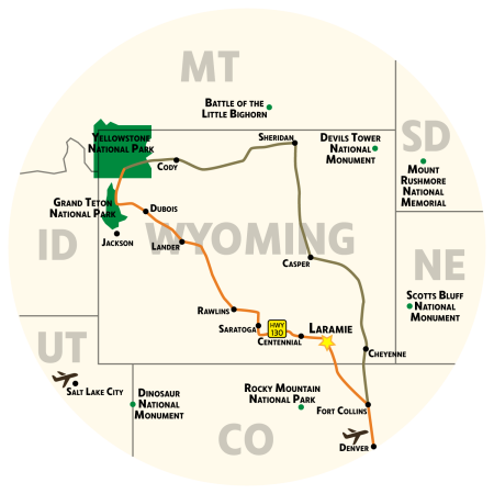 Map of Wyoming Highway 130 from Denver International Airport