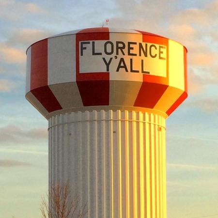 picture of iconic water tower on interstate 75 in florence kentucky, which says florence y'all