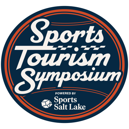 Ball with the words Sports Tourism Symposium powered by Sports Salt Lake on it