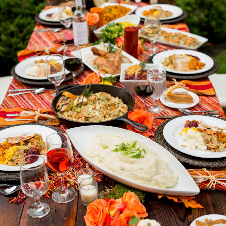 Thanksgiving spread on table