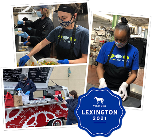 Hospitality workers preparing food for Nourish Lexington