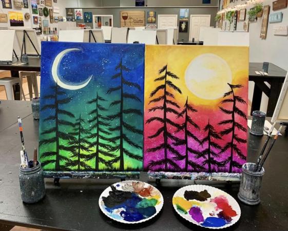 A side by side of a doubles painting